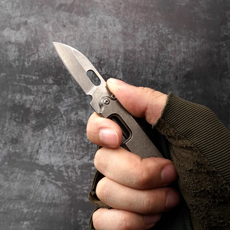 Mini Outdoor Folding Knife Stainless Steel Pocket Knife Stonewashed KeyChain Pendant Pea Shape Knife EDC Tool