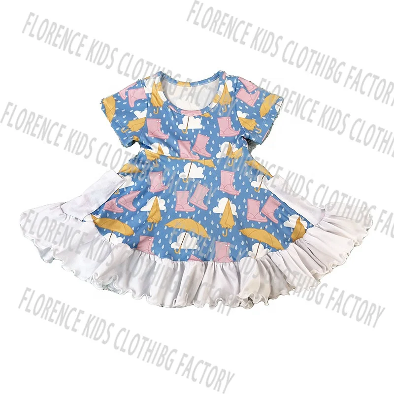 DH ODM custom summer fashion short sleeve ruffle bamboo baby twirl dress toddler girl dress