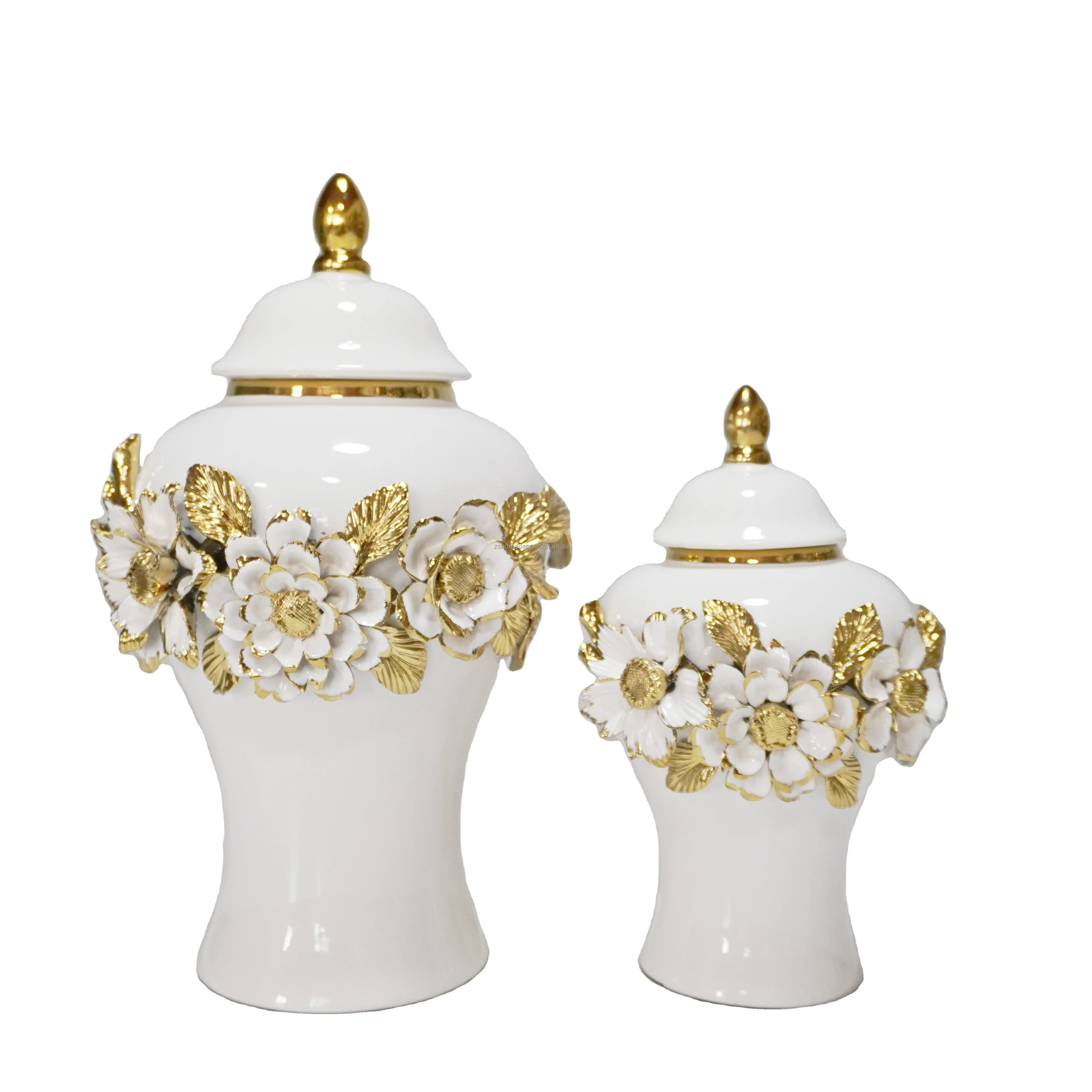 Factory direct sale luxury ceramic and porcelain decorative vase white ginger jar with flowers for home  decor