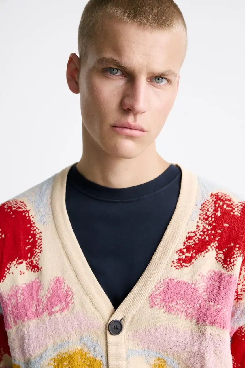 VSCOO new arrival colorful knitted intarsia jacquard knit sweater men clothes fashion knitted cardigan sweater man