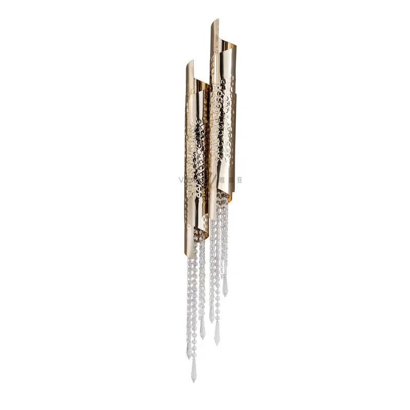 Modern golden luxury brass Rectangle villa  wall lamp and Luxury crystal wall lamp