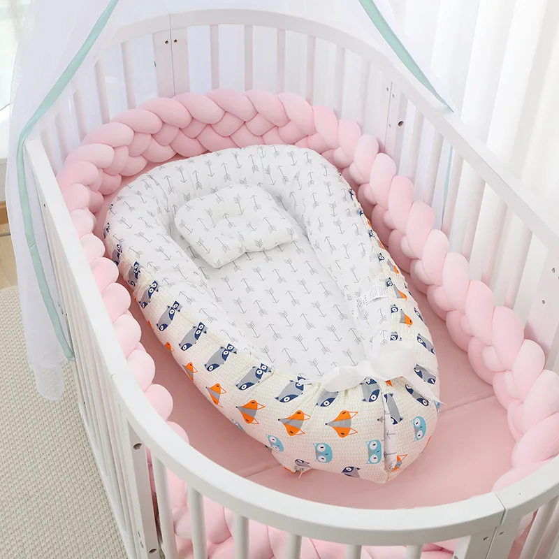 100% cotton luxury newborn baby lounger cot for babies sleep nest pillow for sale