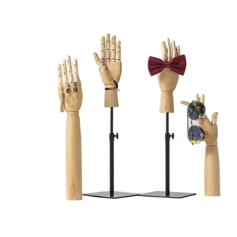 Adjustable Flexible Fingers Boutique Wood Mannequin Hand with Metal Base Wholesale Cheap Hand Mannequin for Display