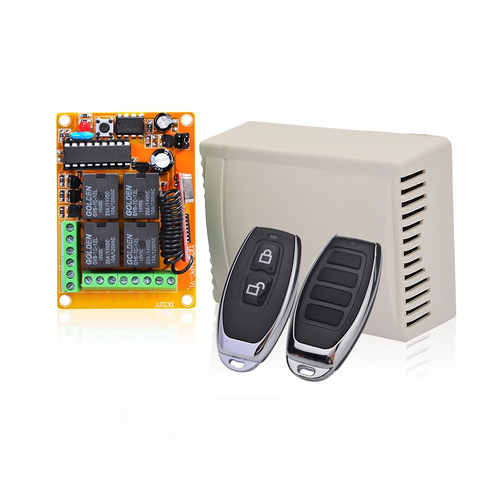 4 Channels 433Mhz Wireless RF Relay Remote Control Switch 2pcs Transmitter with Receiver for Garage Door Motor
