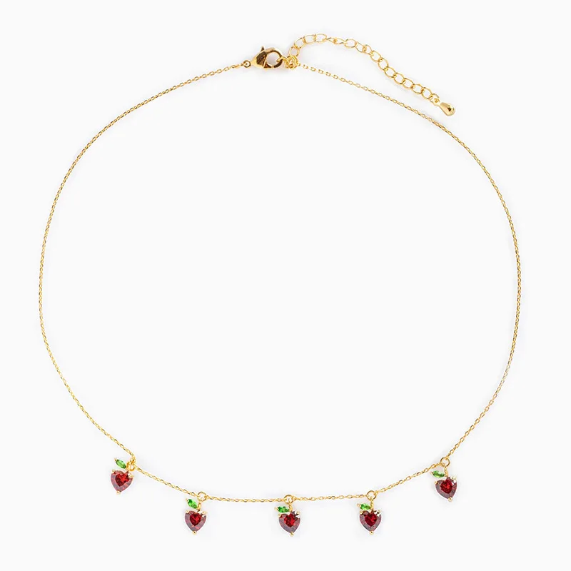 18 k gold ins influencer pastel fruit colorful zircon necklace cherry crystal pendant necklace