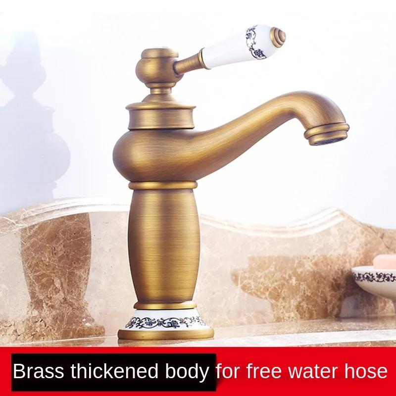 European-style antique copper blue and white porcelain basin faucet bathroom hot