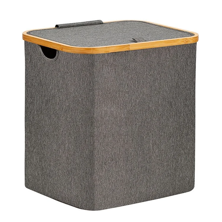 Bamboo Oxford Fabric Collapsible Foldable Hanging Laundry Basket Hamper with Handles