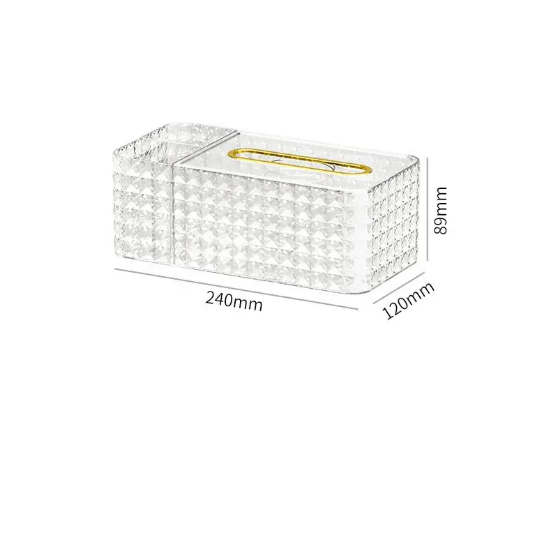 Luxurious transparent multifunction home living room desktop coffee table storage paper tissue box with storage grid