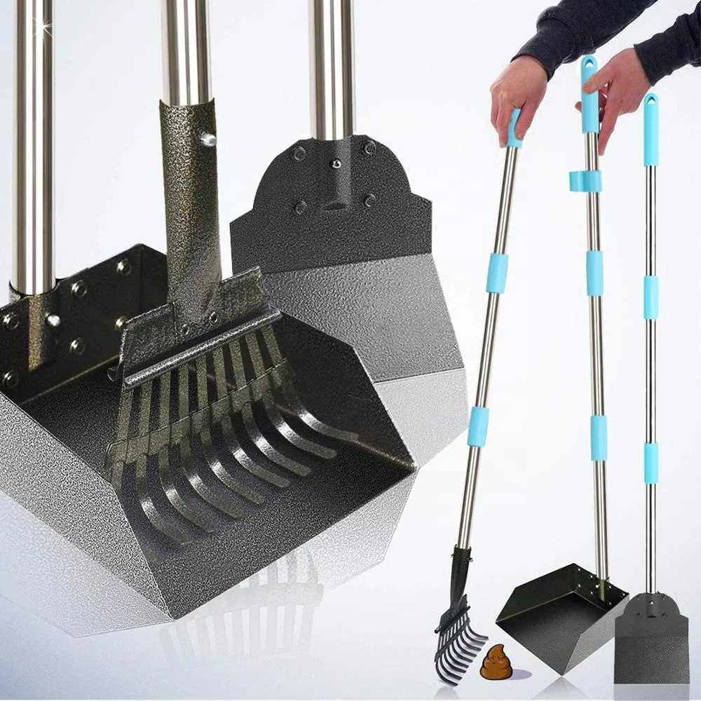 
Dog Pooper Scooper,Pet Poop Tray Rake Spade Set Adjustable Stainless Steel Handle Bin with Rake,Waste Removal Scoop for Dog 