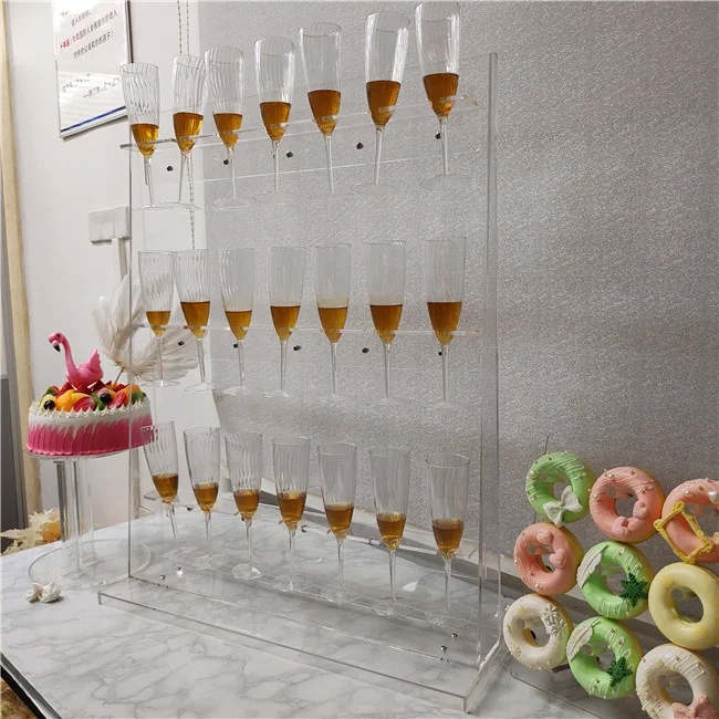 Factory Wholesale Supplies Clear Acrylic Champagne Wall Glass  Holder Display Stand  For Wedding Decoration