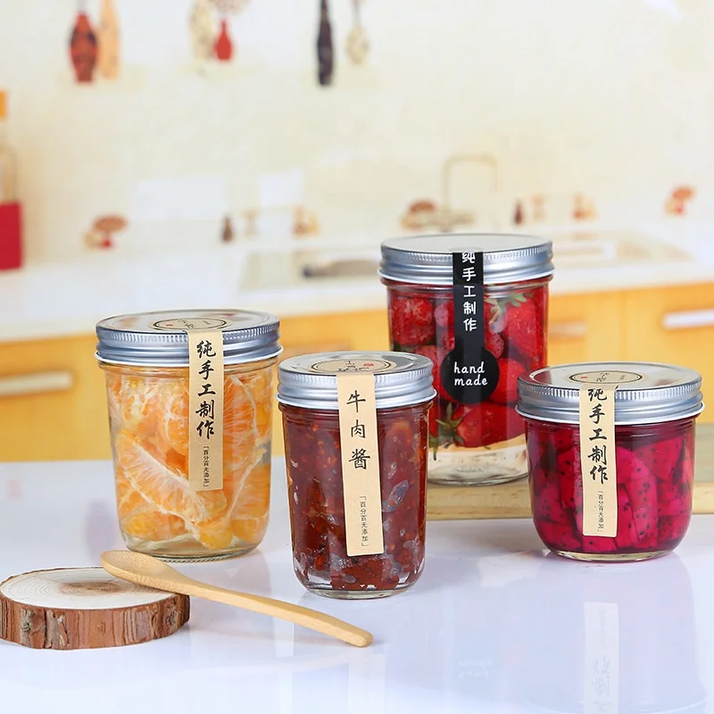 Stock 100ml 200ml 250ml 300ml 400ml 500ml Jam Storage Caviar Glass Jar with Metal Lid