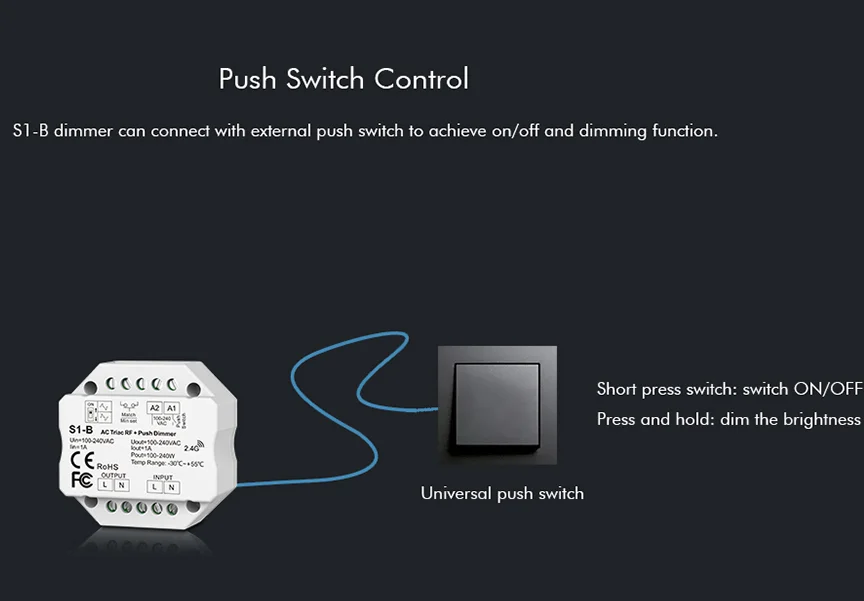 AC симистор РФ Диммер и светорегулятор нажимной S1-B