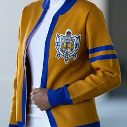 custom OEM ODM manufacturer women sweater knitted Sorority gold royal blue  Old School Classic Cardigan