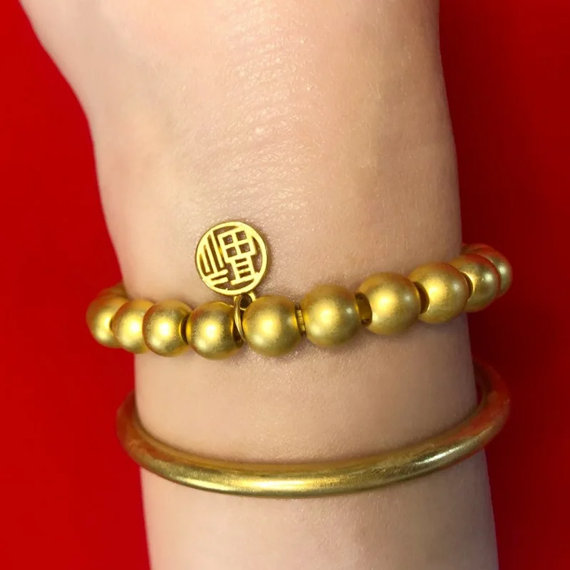 Hot sell gold bracelet 24k  Chinese  style  gold beaded bracelet for baby with Chinese lucky charm