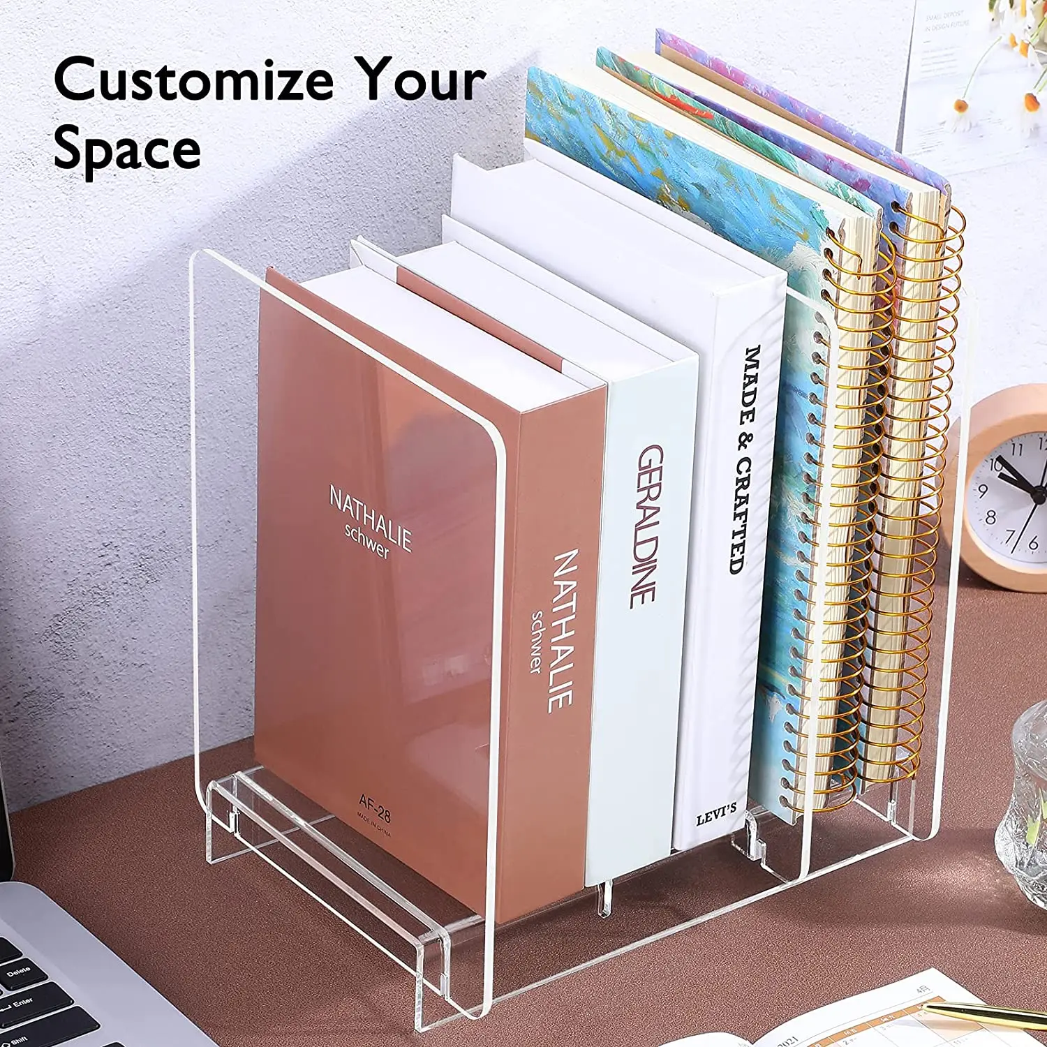 Clear Acrylic Magazine Holder and File Organizer Desk Standing Rack on Table Binders Mails Books and Vinyl
