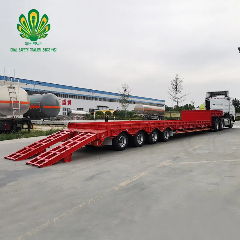 4 Axles Heavy Duty Lowboy Trailer Lowbed Low Bed Truck Semi Trailer