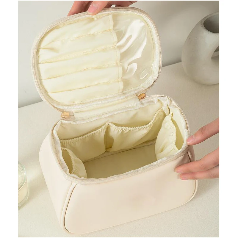 Large capacity portable PU leather cosmetic bag female makeup organizer travel toiletry bag