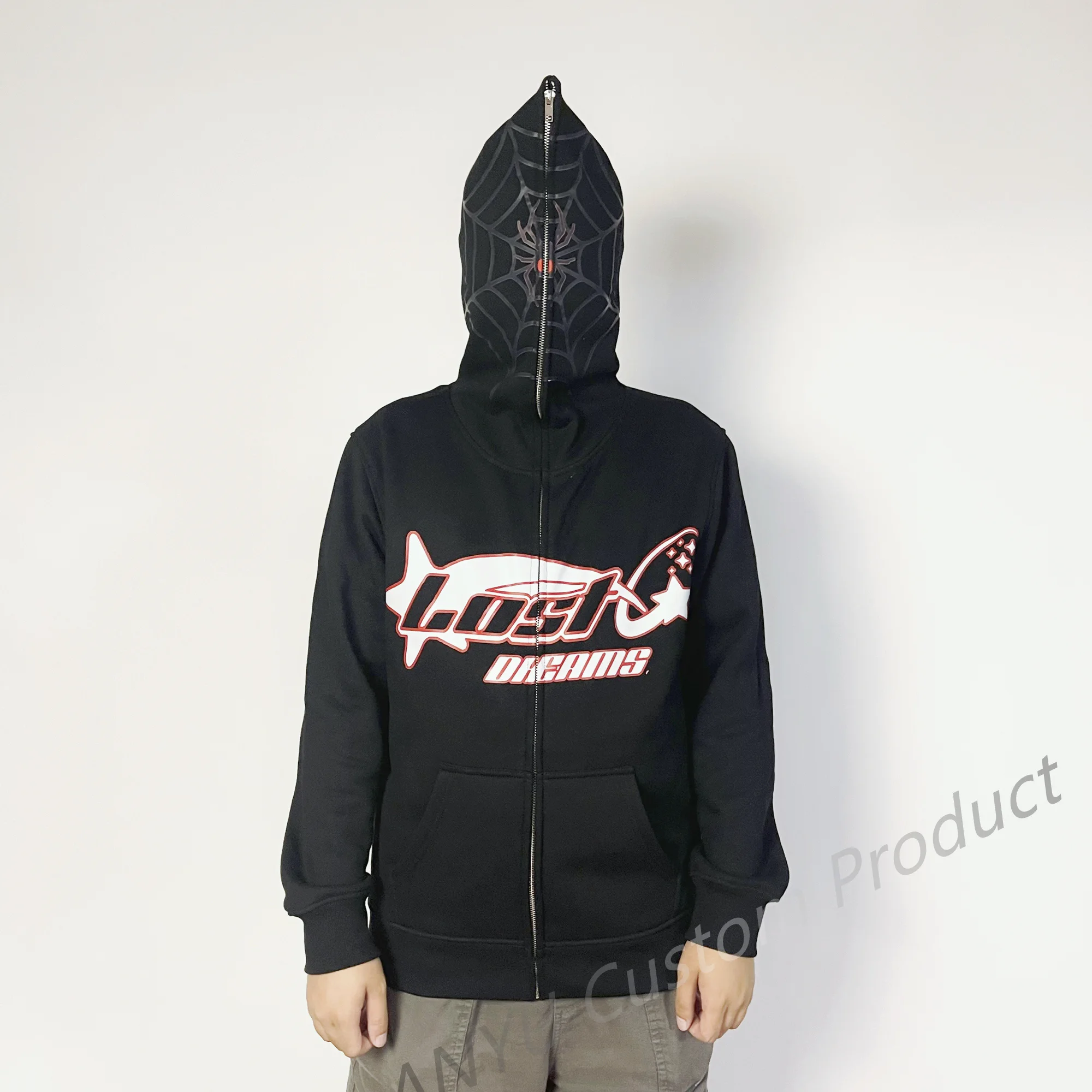 custom embroidery hoodie heavyweight vintage french terry oversized embroidered full face zip up hoodies