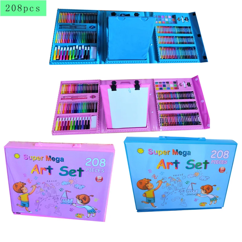 208PCS kids set de arte 208 pcs drawing Multiple colors  safe coloring painting art set with drawing board