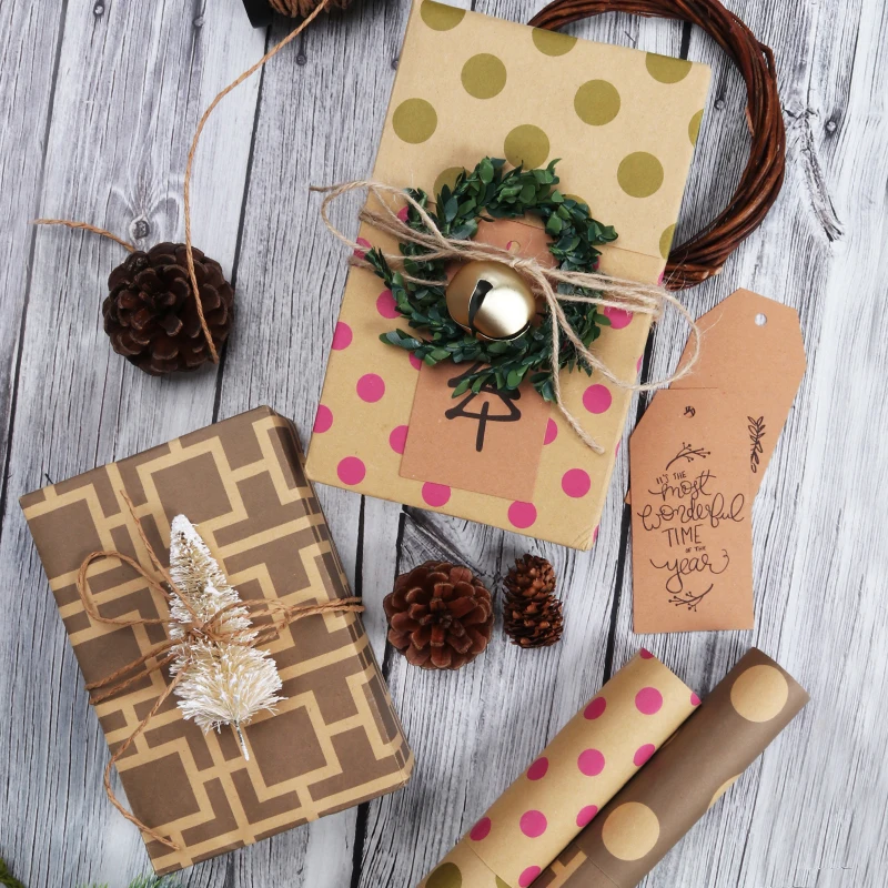 
Christmas design gift wrapping paper rolls brown kraft wrapping paper for gift packaging 