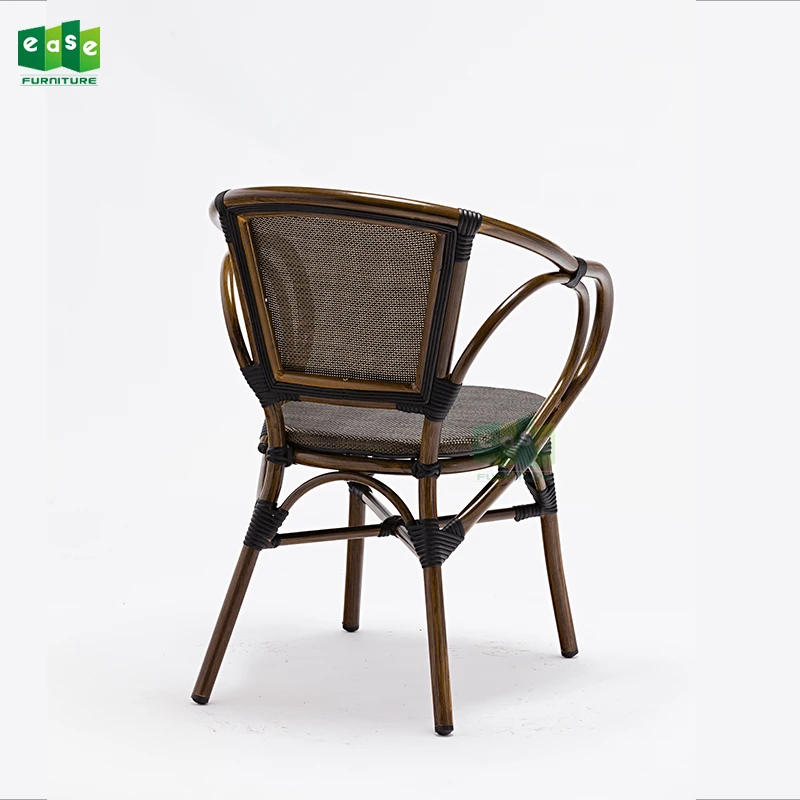 (E7078) Штабелируемые уличные сетчатые тканевые черные металлические стулья для бистро мебель для кафе