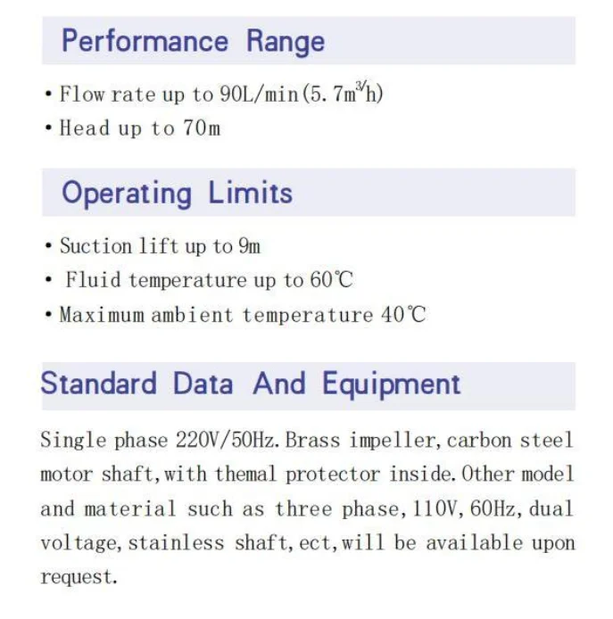 0.75HP Surface Self Priming Water Pump Jet Pump with Cast Iron Pump Body and Brass Impeller