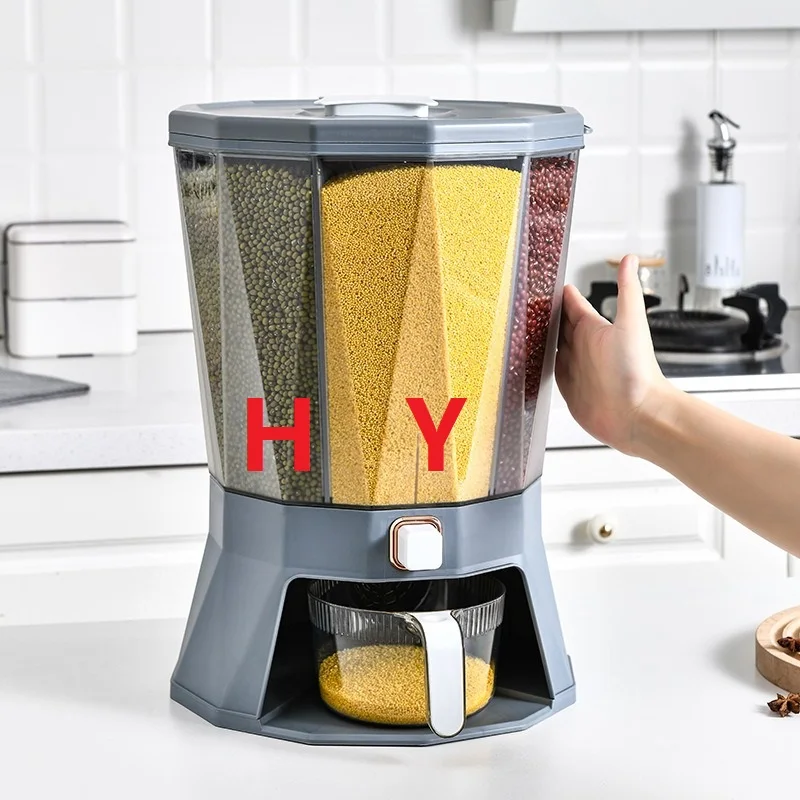 Hot Sale Kitchen Classification Rotating Rice Barrel Grain Sub-Grid Press Seal Tank Household Plastic Storage Rice Barrel