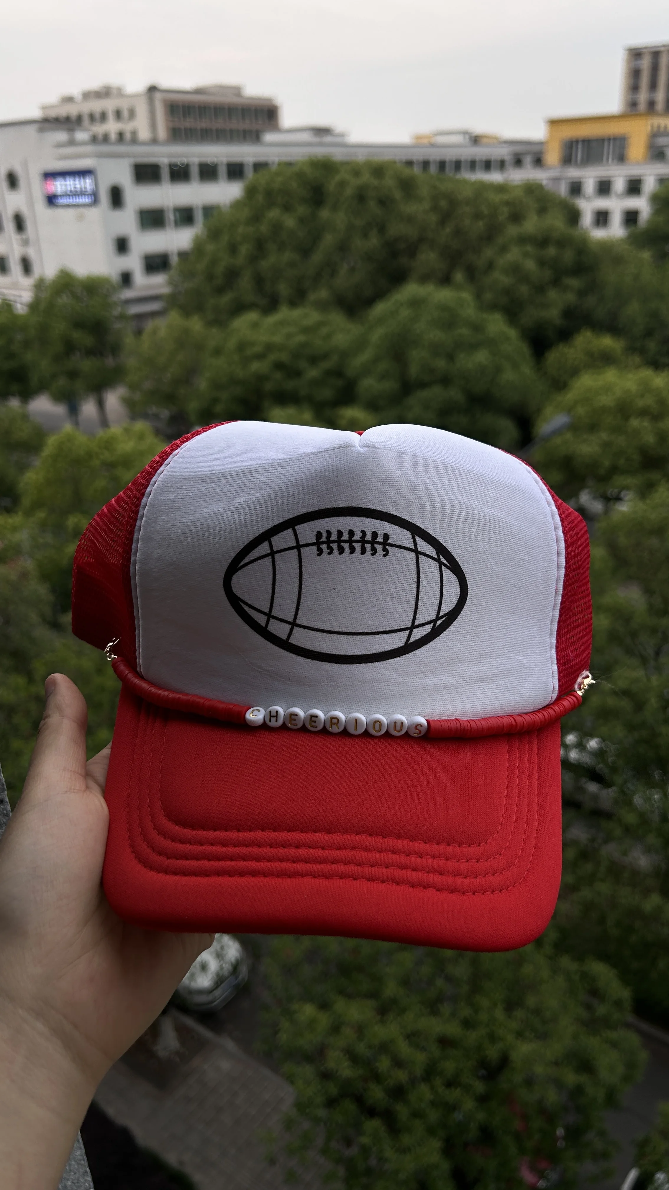 Custom Low MOQ Foam Trucker Hat Summer Mesh Rope Cap Sports Ball Cheerious Good Luck Foam Trucker Hat