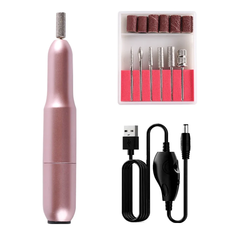 Nail Drill Set Electric Portable Nail File Drills Kit with 6 Heads & 6 Sanding Bands, Professional Manicure Pedicure Machine
