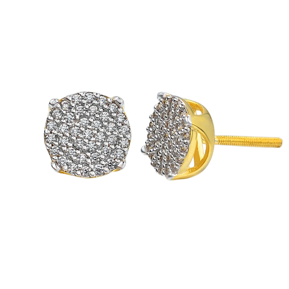 clear cz diamond 925 sterling silver small round stud gold plated coin earring for men