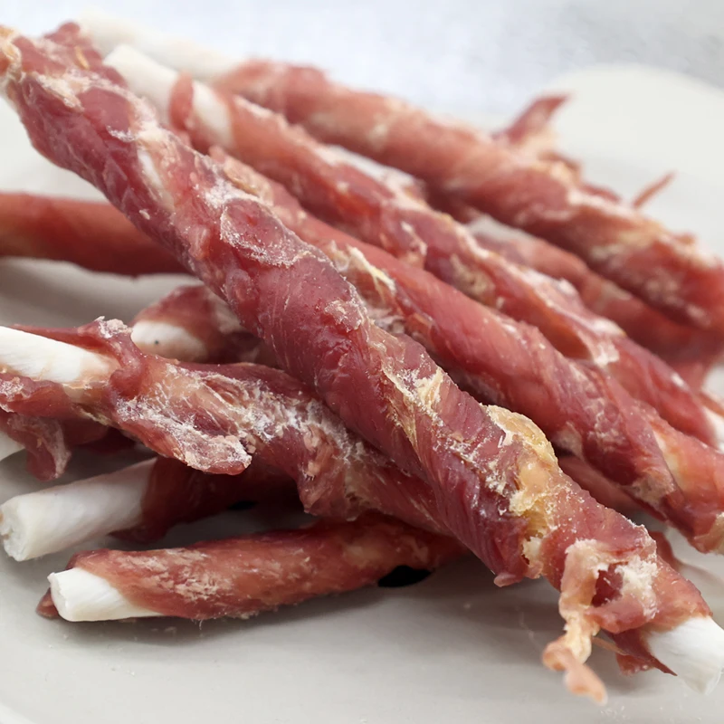 Wholesale pet snack duck meat cow skin roll dog snack OEM snack supplier dog tooth grinding cleaning teeth