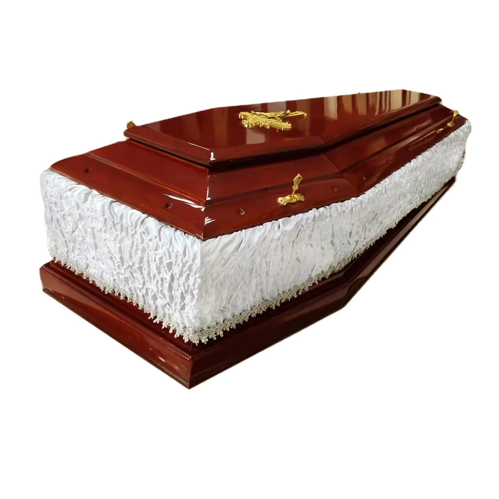 Customized European style Customized paulownia coffin with custom engraving pattern metal ornaments and color caskets coffins