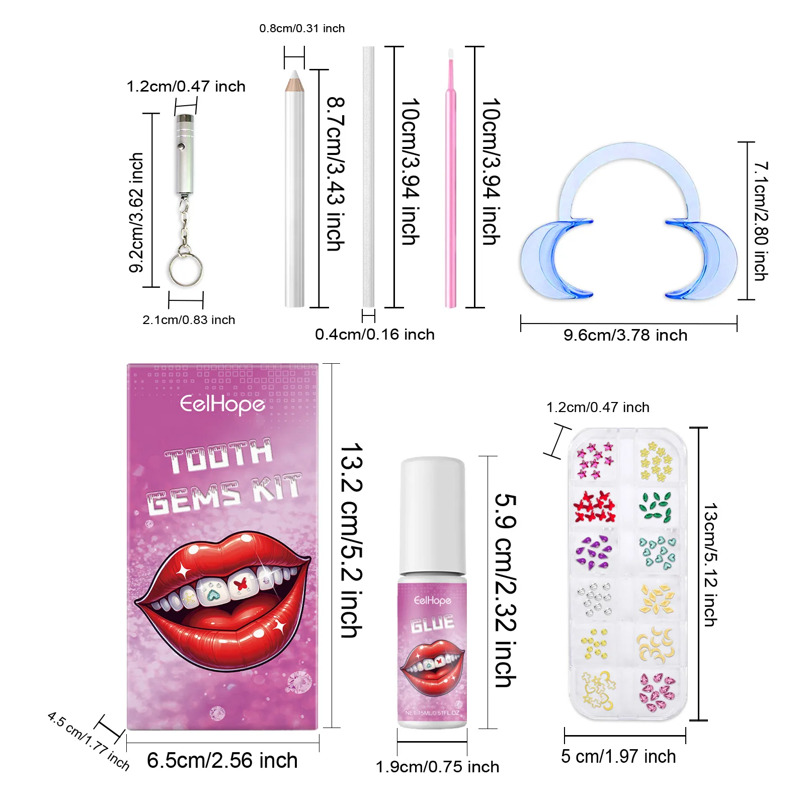 EELHOPE New Products Teeth Makeup Kit DIY Professional Tooth Gems Kit With Light And Glue