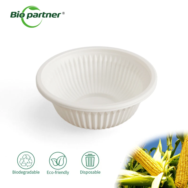 Biopartner Disposable Corn Starch Round Salad Bowl To Go Fast Food Bowl Soup Salad Sweet Noodle Rice Food To Go Bowls Tableware