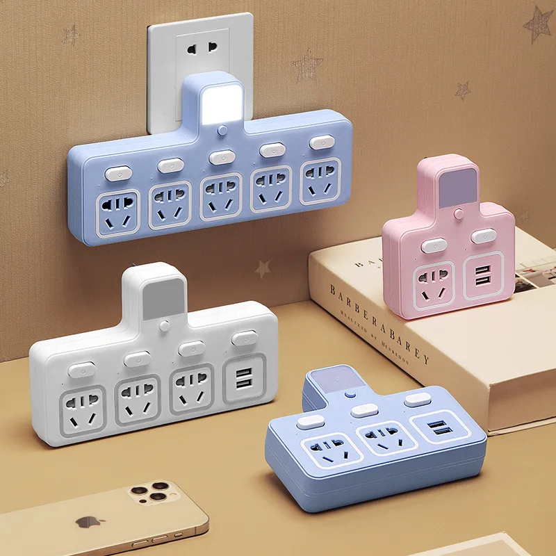 Converter socket USB Smart conversion Security door plug insert row one turn two three four wireless expansion with night light