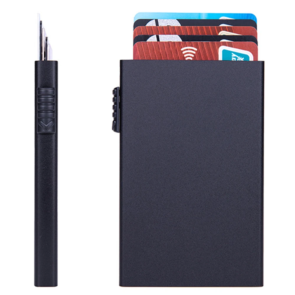 Laser Logo Card Wallet Men Aluminum Minimalist Slim Luxury Credit Card Holder Front Pocket Automatic Pop Up metal wallet