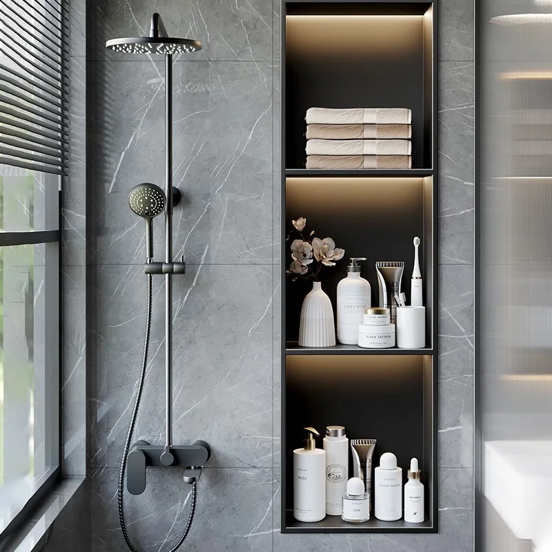 Fan Da Modern Stainless Steel Wall-Mounted Built-In Display Cabinet Wall Niche Layered Partition Shelf Rack Storage Hollow Wall