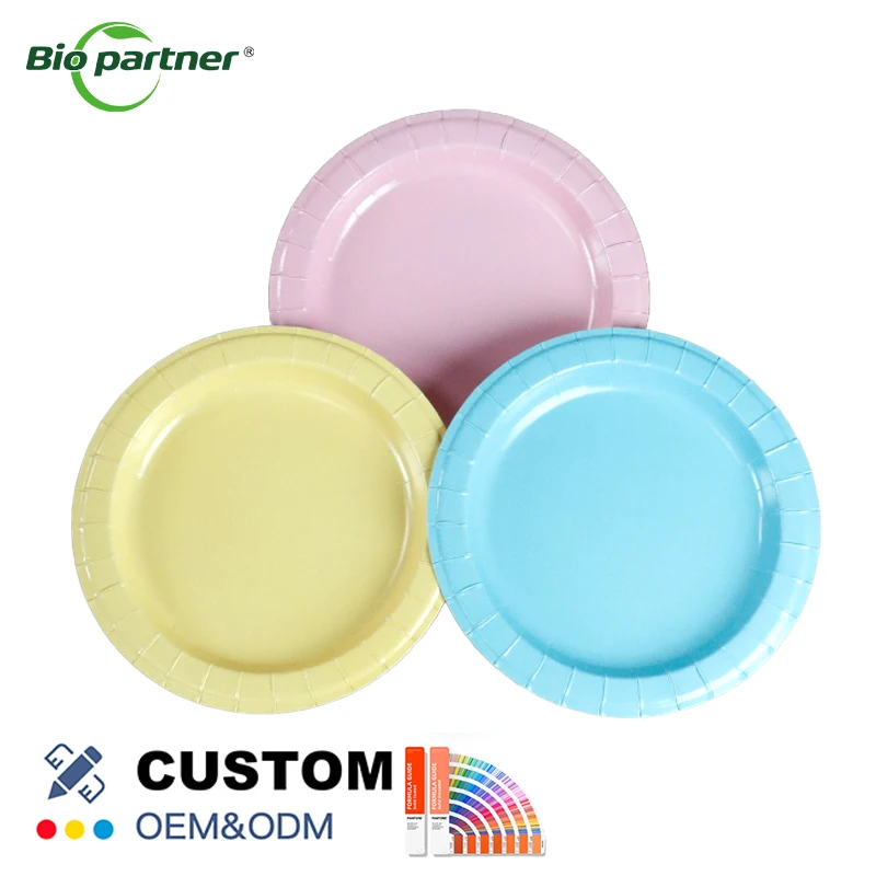 Custom Printed 9 Inch Paper Plates Tray Disposable Birthday Parties Supermarket Retail Color Round Disposable Plate
