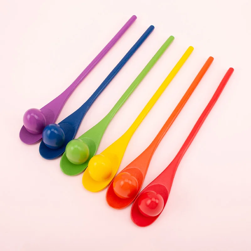 Services Kindergarten Interactive Education Craft Kids Colorful Wooden Sensory Balance Stick Spoon Egg Sensory Training Game Toy