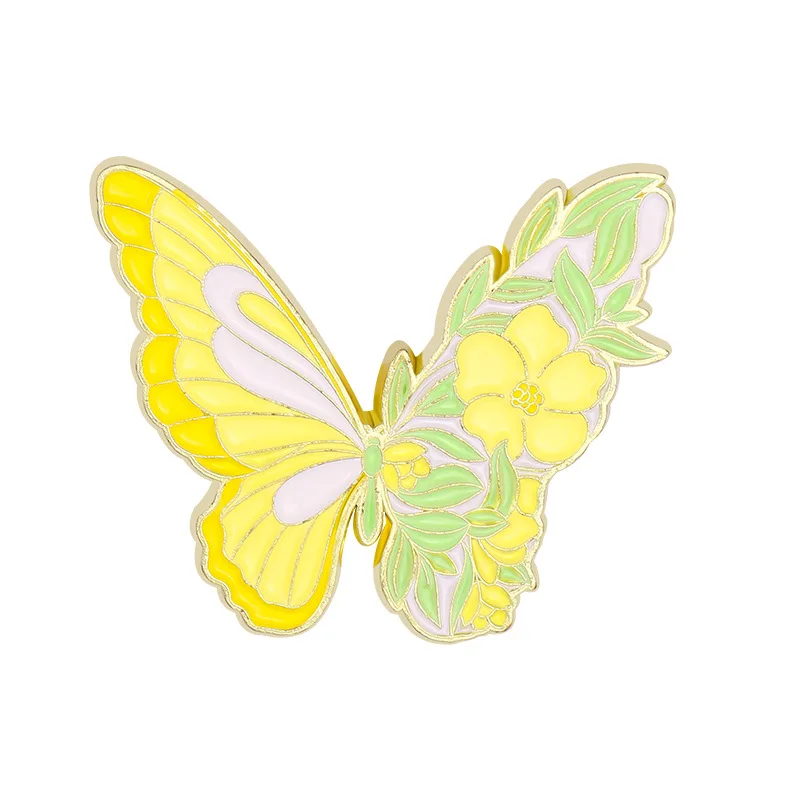 Customised gold plated animal butterfly brooch badge custom design cartoon metal enamel lapel pin