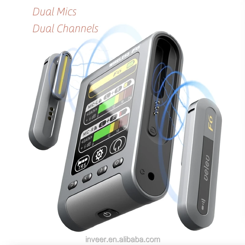 Беспроводной двойной микрофон inveer 2,4G, аудио для интервью или записи в реальном времени для мобильного телефона, ПК, DSLR, камеры, модель F6