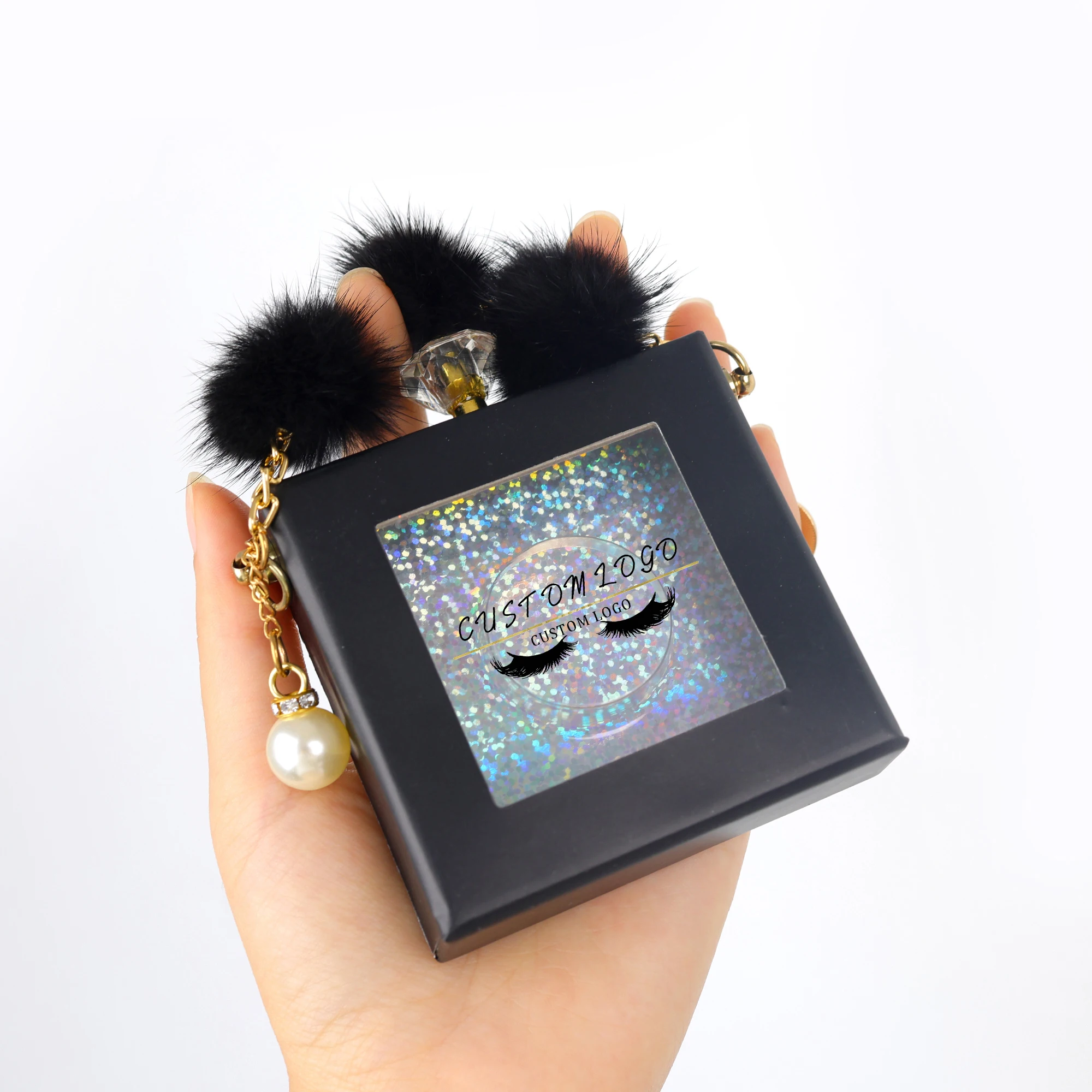 Luxury diamond handle lash box rhinestone false lash packaging wholesale 3D eyelash private label box packaging