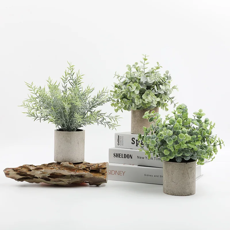 Indoor Decor Small Green Plastic Faux Plant And Flowers Potted Wholesale Artificial Plants With Pot