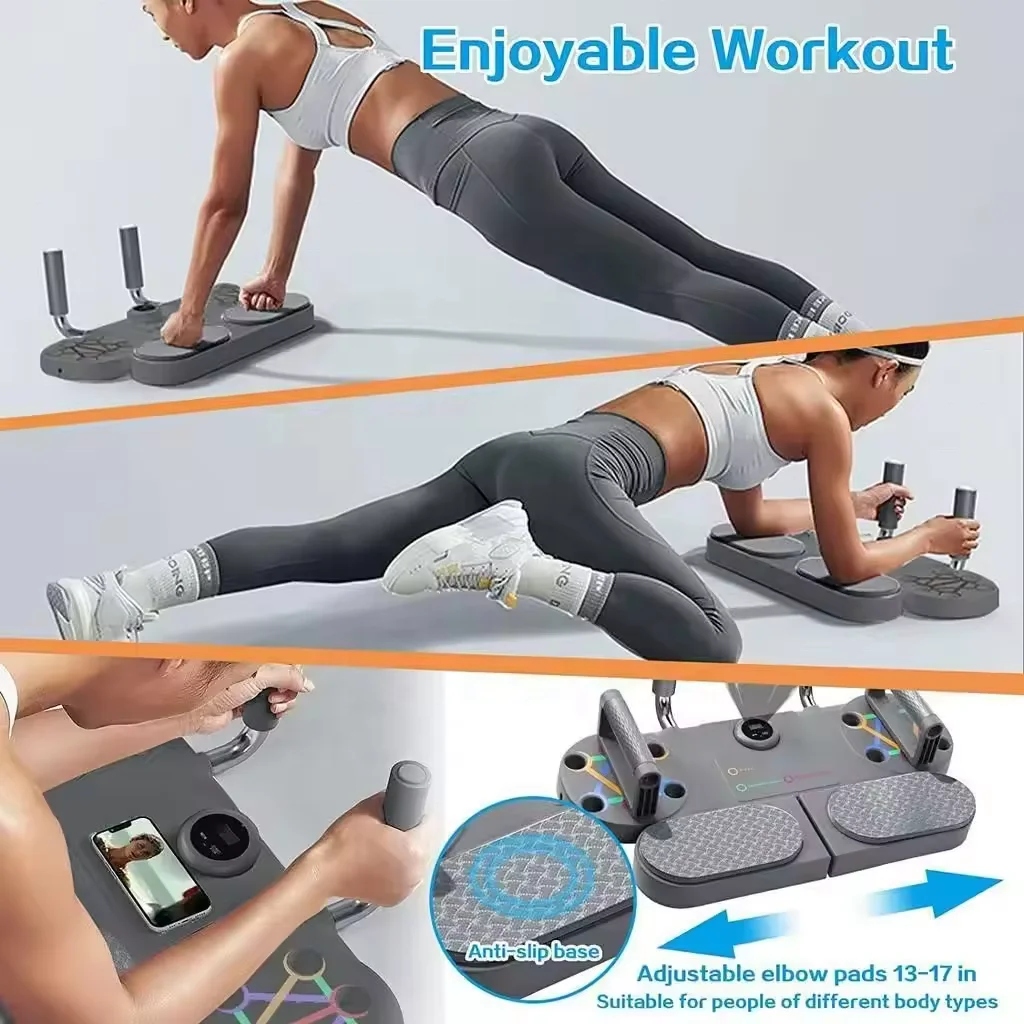 Push Up Board With Counting Timer Portable Push Ups Board with Resistance Band Fitness Home Gym For Men & Women