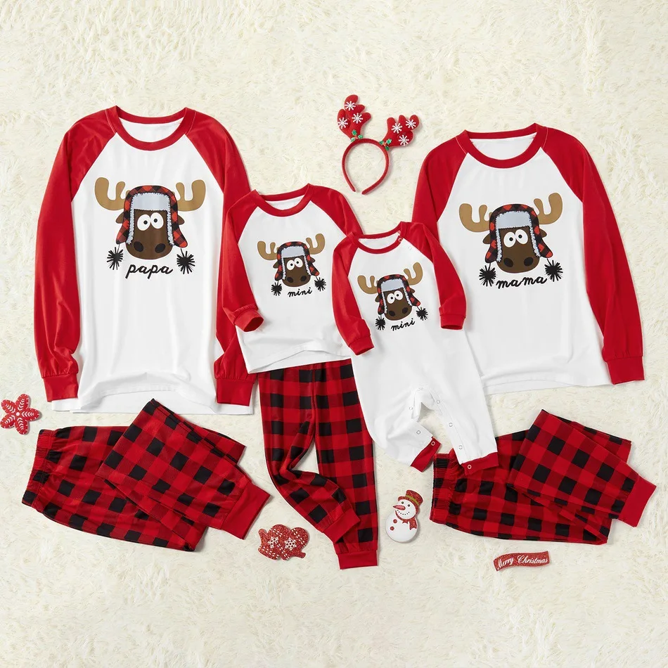 
2021 Christmas Family Matching Clothes Outfits Fashion Plaid Print Pajamas Set Cartoon Animal Elk Sleepwear For Men Women Baby 