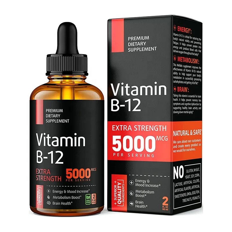 Custom Logo Vitamin B12 Sublingual Organic B12 Vitamin Liquid Supplement for Energy Mood & Metabolism 60ml