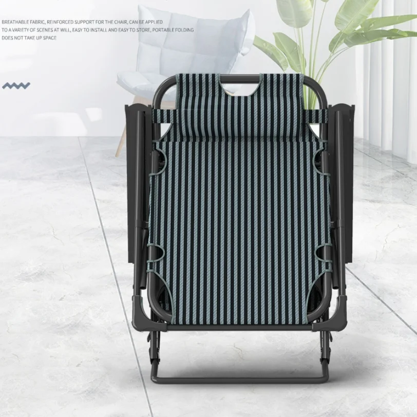 Adjustable  Folding Steel Oxford Cloth Lounge Chair Dual-purpose Chair  Foldable Bed with Soft Cushion