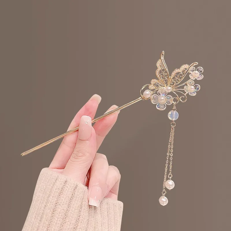wholesale butterfly temperament ancient style walking head decorated with senior hair hairpin Chinese hairpin fringe hair clasp
