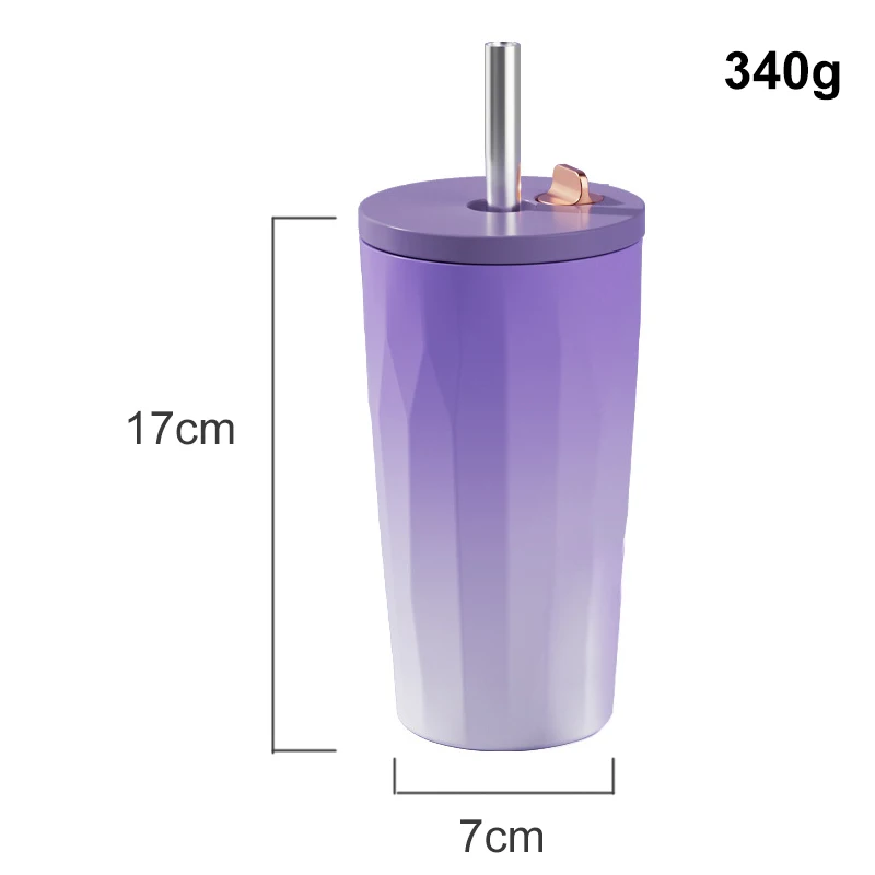 Customized gradient color outdoor sport vacuum flasks thermoses stainless steel hot water bottle drinkware with straw