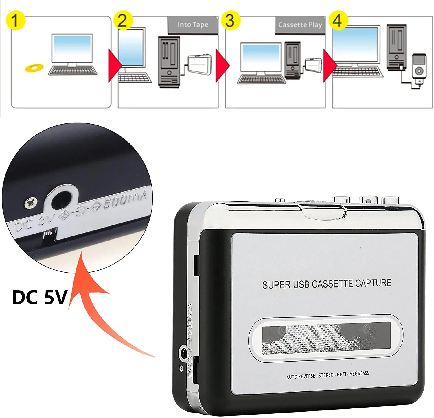 
USB tape converter walkman cassette player transfer Personal Cassette transmitter with auto-reverse function 